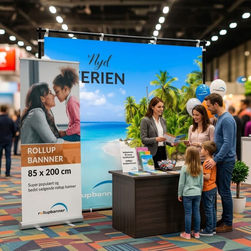 Den perfekte messestand: Kombiner pressevæg og roll up banner til familiearrangementet